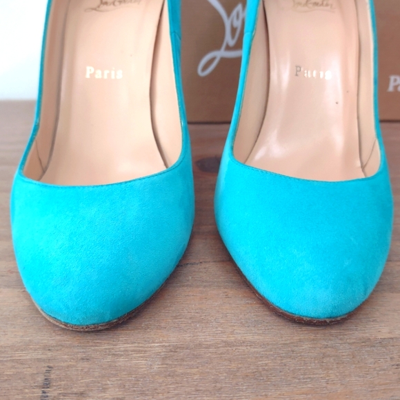 Christian Louboutin Riviera turquoise Ron Ron 100 suede red bottom heels 40/ 9 - Picture 5 of 12